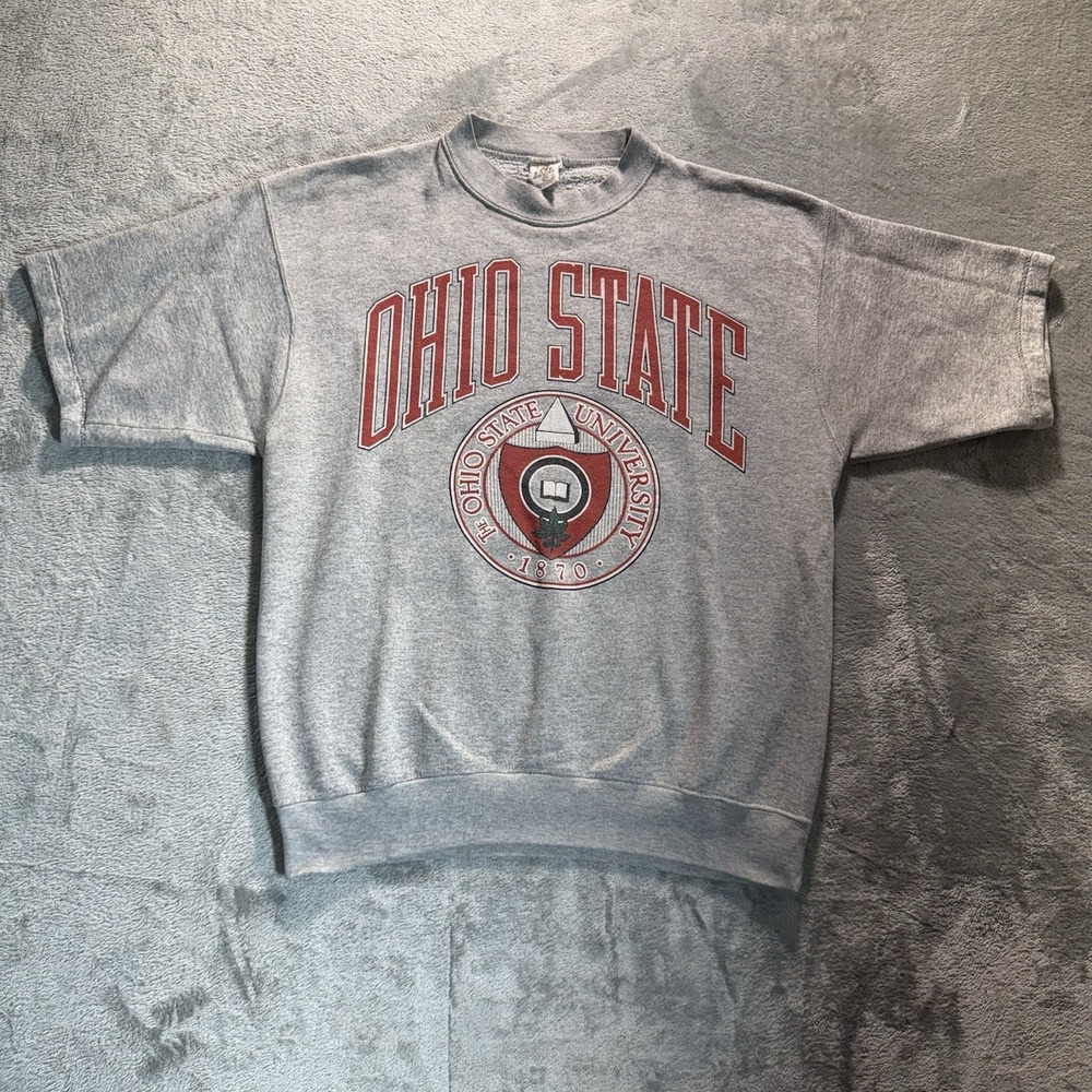 Vintage Ohio State University Short Sleeve Cutoff Sweatshirt Gray Sz L USA Made